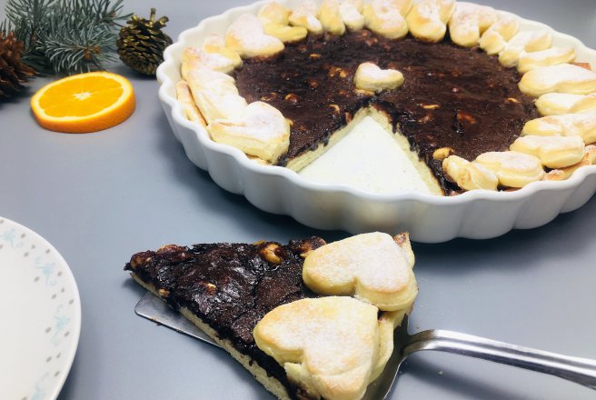 Desert tarta cu ciocolata, arahide si portocala