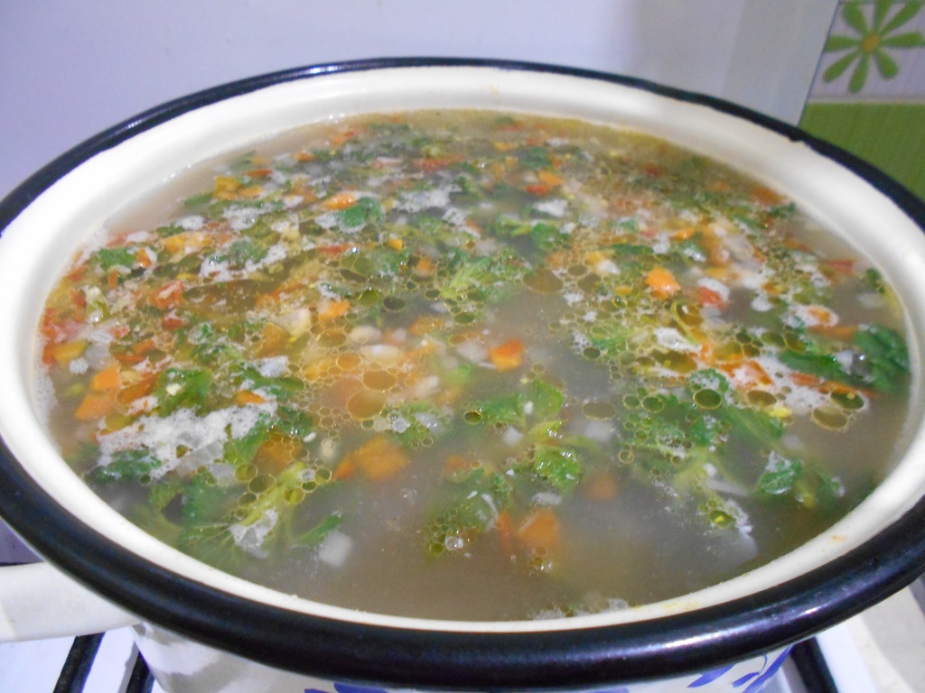 Bors de fasole, cu urzici, legume si leustean