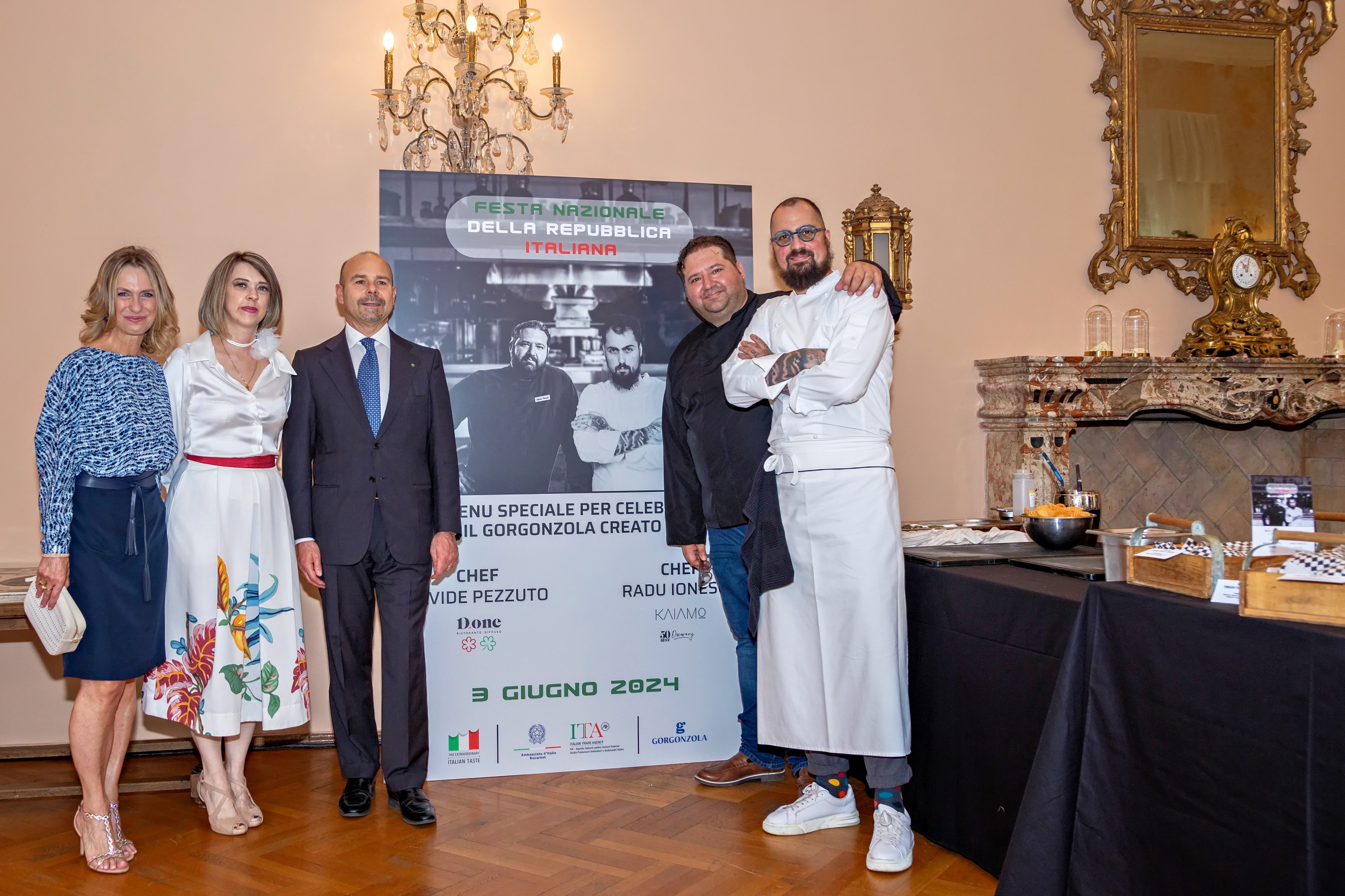 A 78-a aniversare a Republicii Italiene sărbătorită printr-o recepție cu bun gust la București. Brânza Gorgonzola vedeta unui chef Michelin!