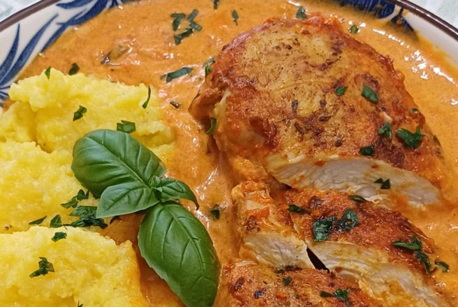 Piept de pui cu sos de ardei copti si smantana - Aromat si gustos